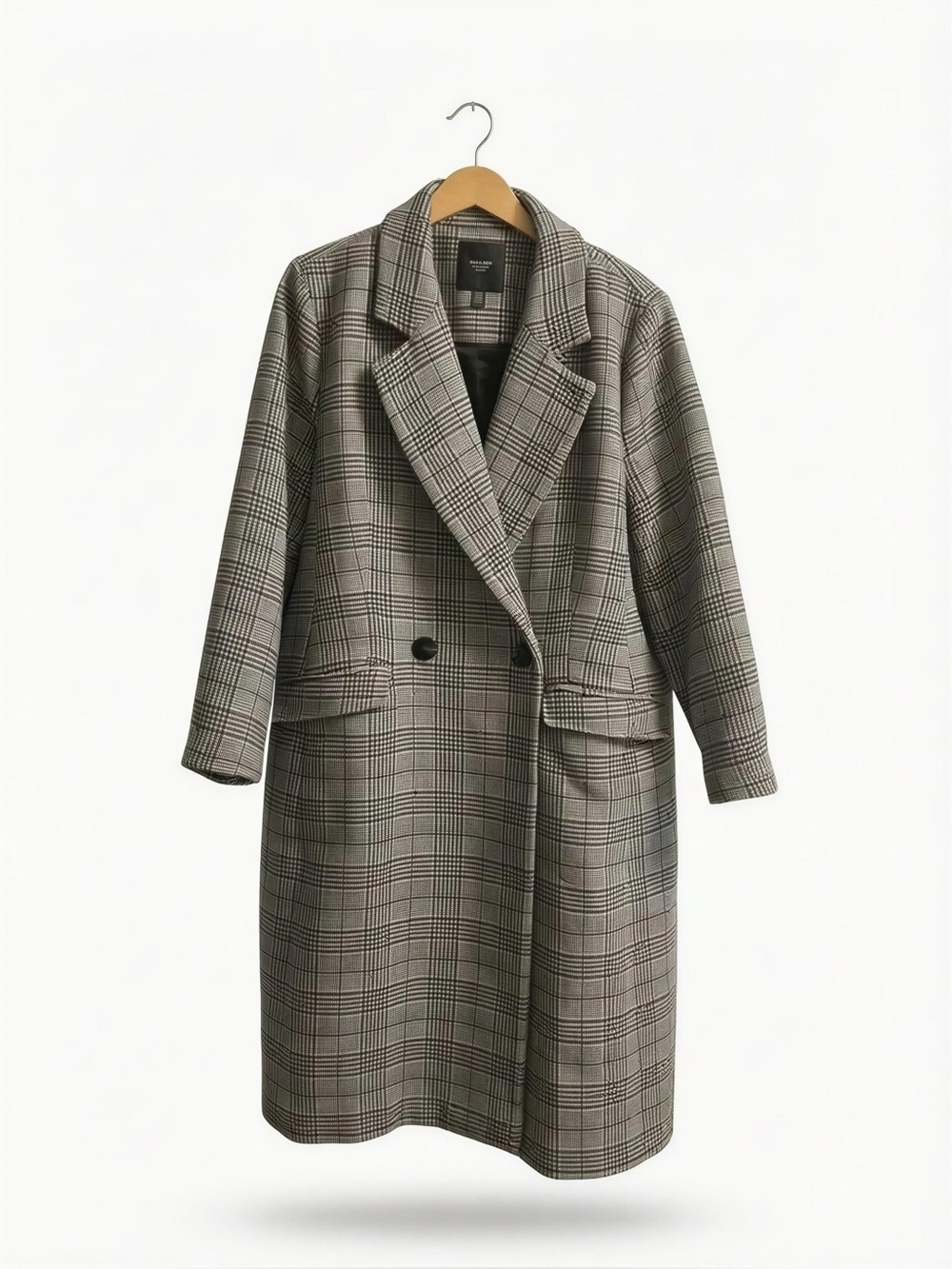 Women’s Ever New Melbourne Curve Plaid Longline Coat in Black and White Size 18